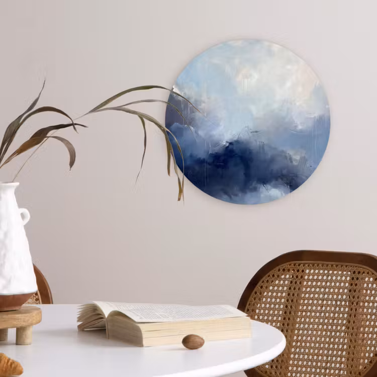 Glasbild Rund - Zusammenfassung – Wolken – Modern – Blau – Kunst - Abstract - Wolken - Modern - Blauw - Kunst Wandcirkel plexiglas klein