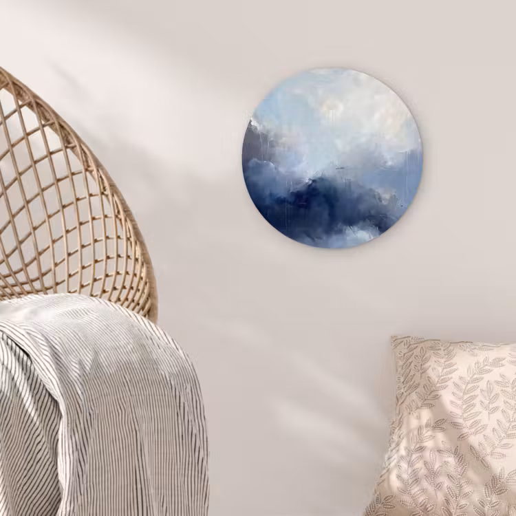 Glasbild Rund - Zusammenfassung – Wolken – Modern – Blau – Kunst - Abstract - Wolken - Modern - Blauw - Kunst Wandcirkel plexiglas klein