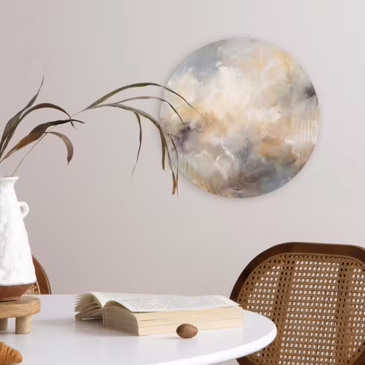Glasbild Rund - Zusammenfassung – Wolken – Stimmungsvoll – Beige – Grau — 4