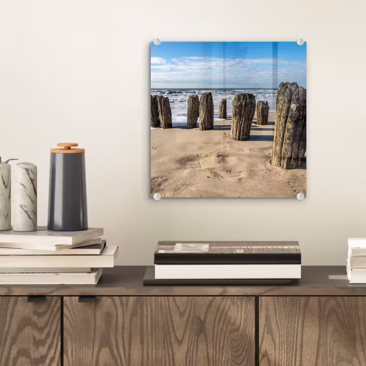 Zand - Strand - Paal - Water - Zomer plexiglas 5mm klein -sfeer1