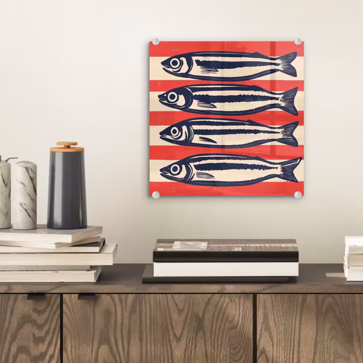 Sardines - Rood en beige strepen plexiglas 5mm klein -sfeer1