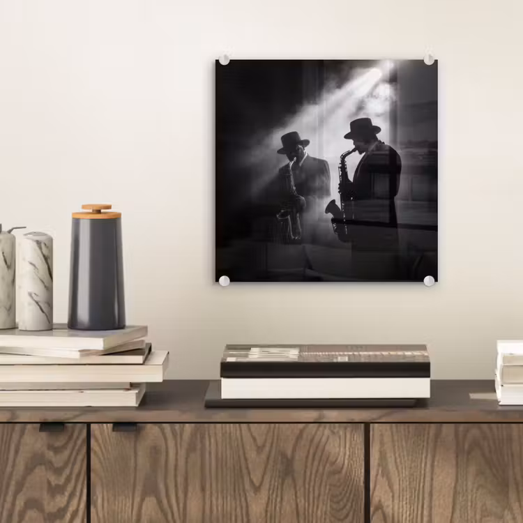 Saxofonisten - Hoeden - Rook - Licht plexiglas 5mm klein -sfeer1