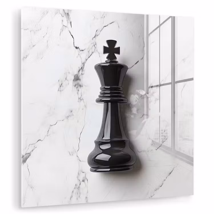 Schaakstuk - Koning - Zwart - Marmer plexiglas 5mm klein -zzzproduct_nieuw
