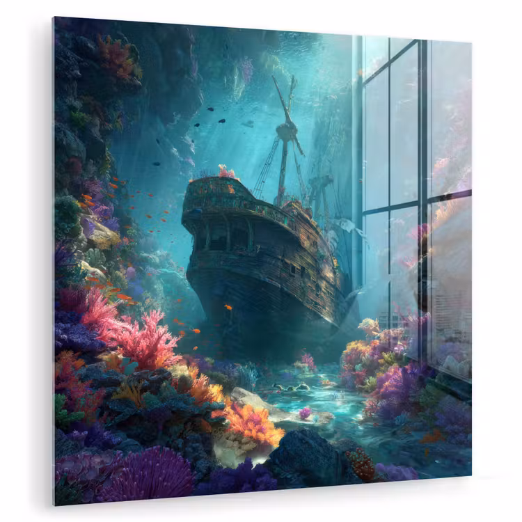Schip - Hout - Koraalriffen - Zonlicht plexiglas 5mm klein -zzzproduct_nieuw