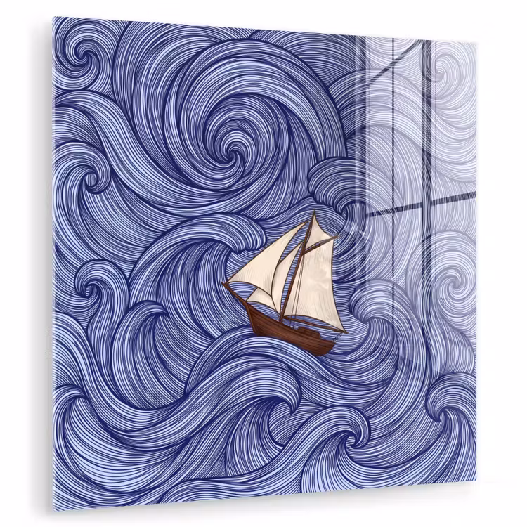 Schip - Golven - Zee - Illustratie - Blauw plexiglas 5mm klein -zzzproduct_nieuw