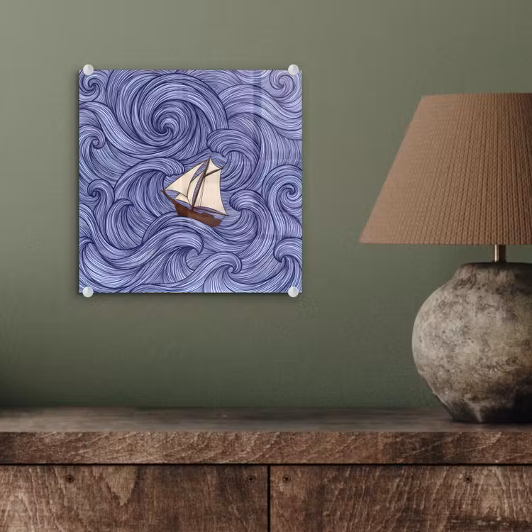 Schip - Golven - Zee - Illustratie - Blauw plexiglas 5mm klein -sfeer3