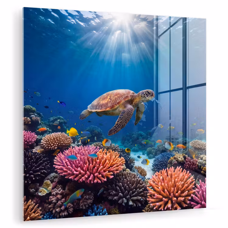 Schildpad - Koraalrif - Oceaan - Dieren - Blauw plexiglas 5mm klein -zzzproduct_nieuw