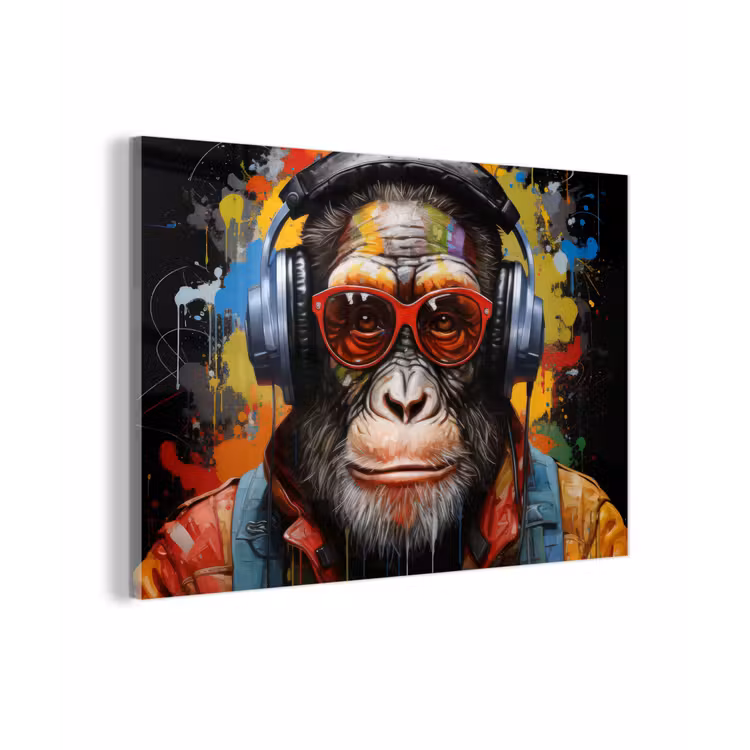 Chimpansee - Aap - dieren - Graffiti - Bril - Koptelefoon - Kleuren plexiglas 5mm klein -zzzproduct_nieuw