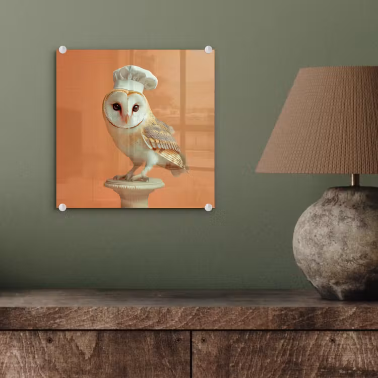 Kerkuil - Koksmuts - Oranje - Vogel plexiglas 5mm klein -sfeer3