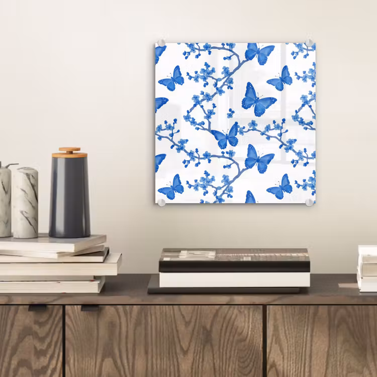 Vlinder - Bloemen - Blauw plexiglas 5mm klein 11 -sfeer1