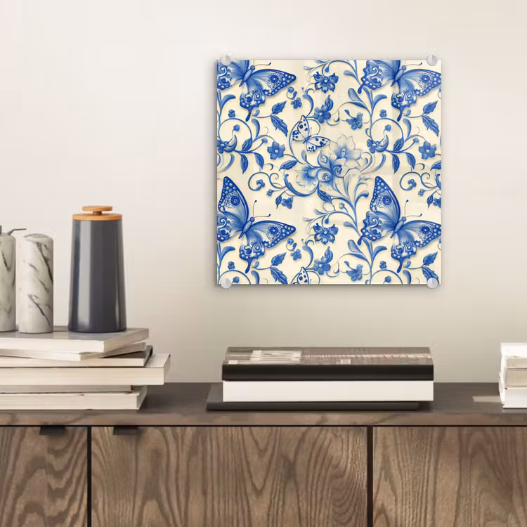 Vlinders - Bloemen - Blauw - Botanisch plexiglas 5mm klein 11 -sfeer1