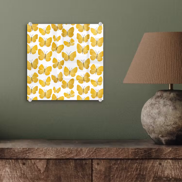 Vlinders - Botanisch - Illustratie - Geel - Wit plexiglas 5mm klein 11 -sfeer3