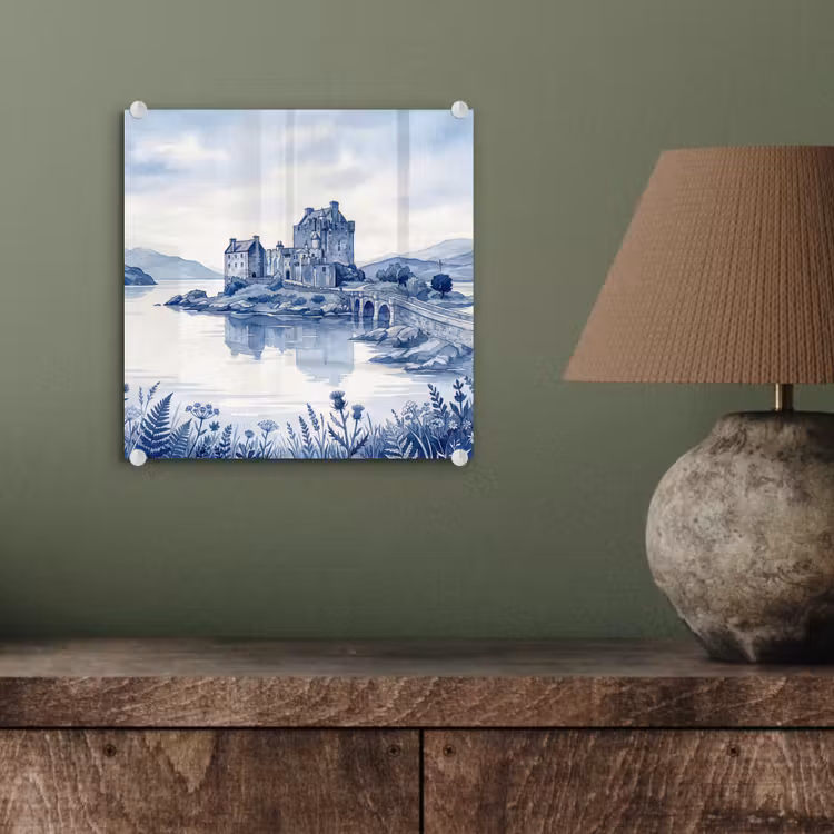 Schots - Kasteel - Blauw - Aquarel plexiglas 5mm klein -sfeer3