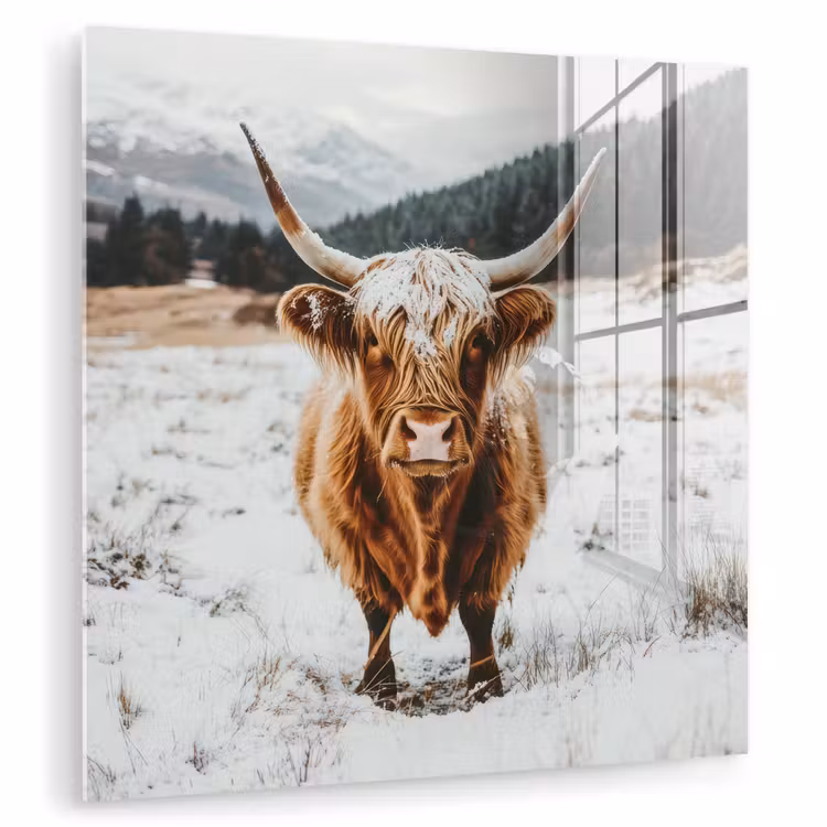 Schotse Hooglander - Landschap - Sneeuw - Bergen - Winter plexiglas 5mm klein -zzzproduct_nieuw