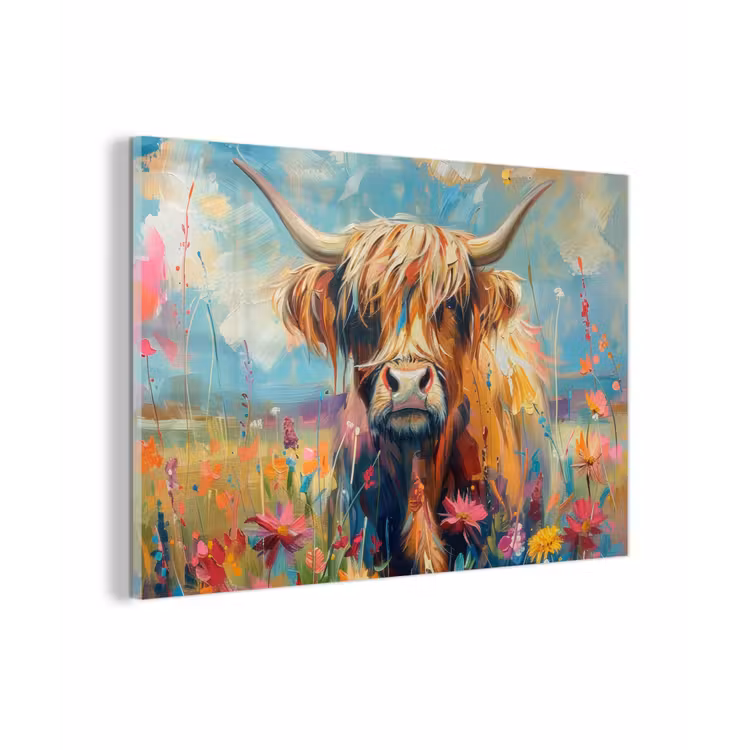 Schotse hooglander - Natuur - Kleurrijk - Bloemen plexiglas 5mm klein -zzzproduct_nieuw