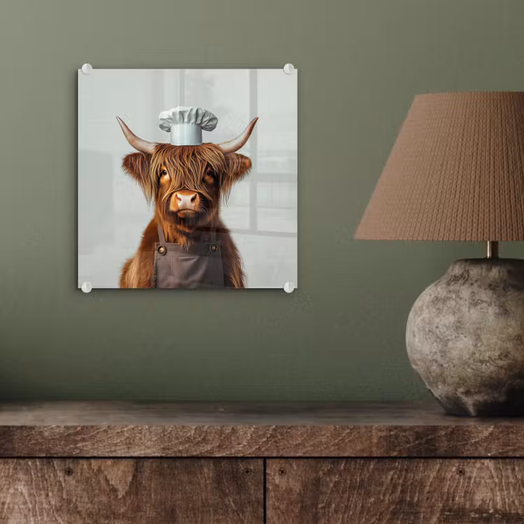 Schotse Hooglander - Bruin - Hoorns - Kokskleding plexiglas 5mm klein -sfeer3