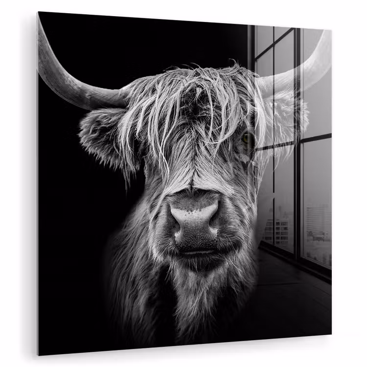 Schotse Hooglander - Horens - Zwart - Wit - Koe - Wild - Dieren plexiglas 5mm klein -zzzproduct_nieuw