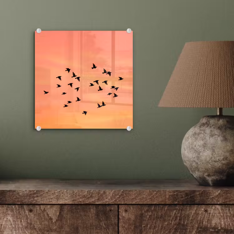 Zwerm - Vogels - Oranje plexiglas 5mm klein -sfeer3