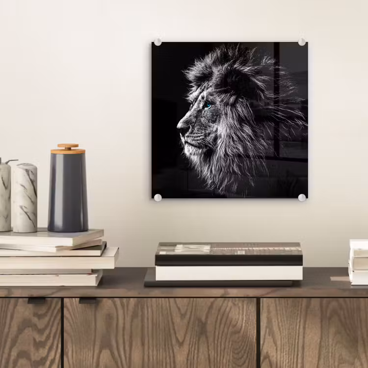 Zwart Wit - Leeuw - Kop - Dieren plexiglas 5mm klein -sfeer1