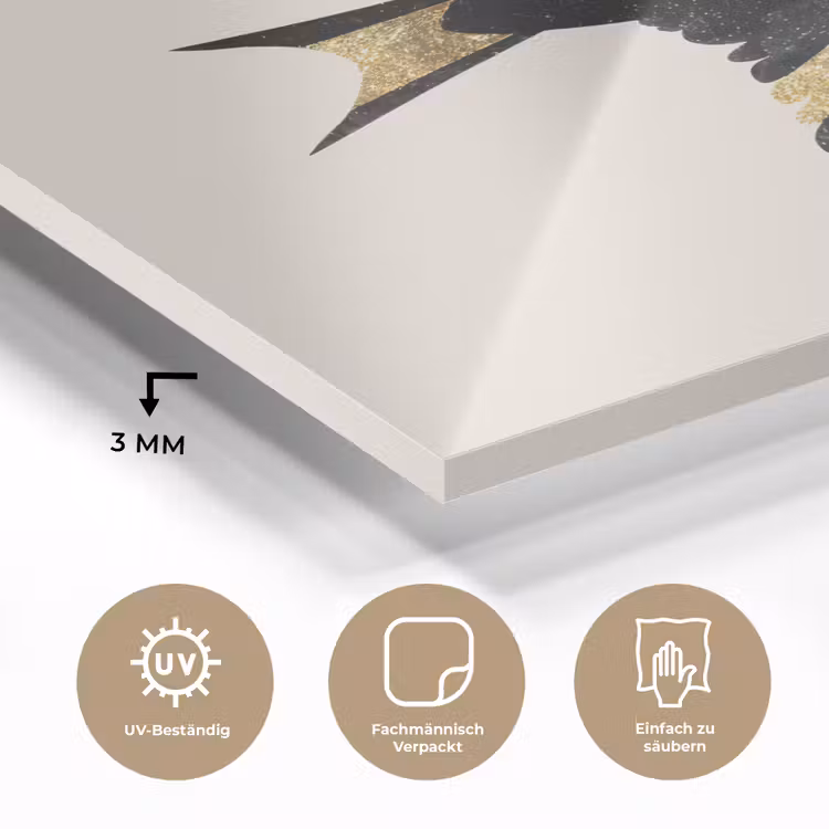Zwarte zwaluw - Gouden accenten - Lichte achtergrond plexiglas 5mm klein -wsfeer2_DE