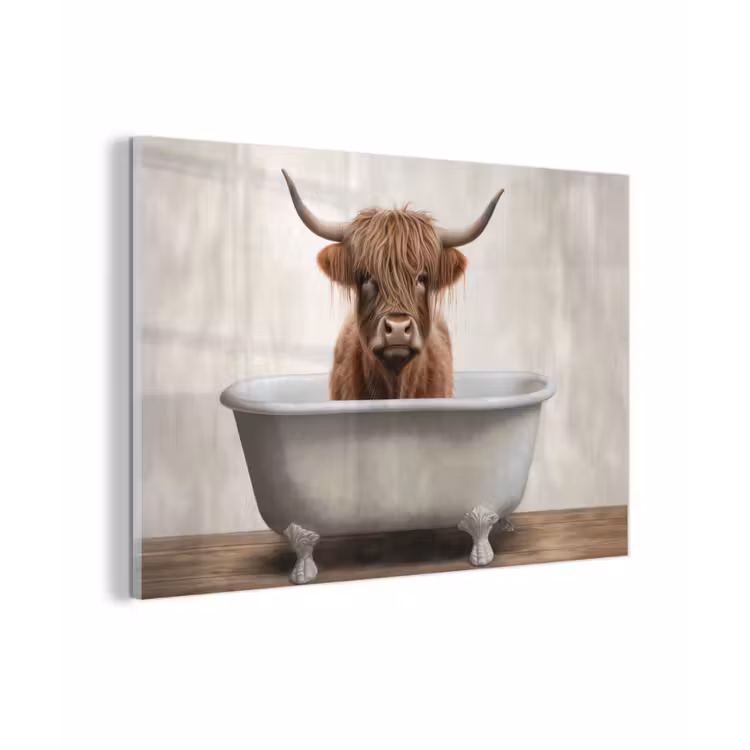 Schotse hooglander - Bad - Badkamer - Badkuip - Bruin - Horens plexiglas 5mm klein -zzzproduct_nieuw