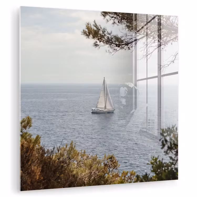 Glasbild - Segelboot – Bäume – Wasser - Zeilboot - bomen - water plexiglas 5mm klein