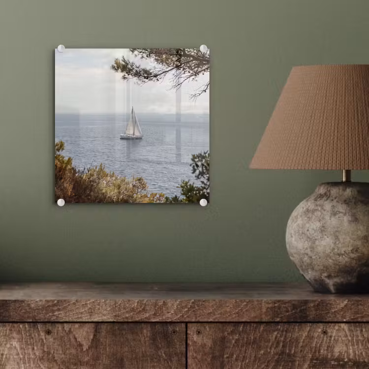Glasbild - Segelboot – Bäume – Wasser - Zeilboot - bomen - water plexiglas 5mm klein