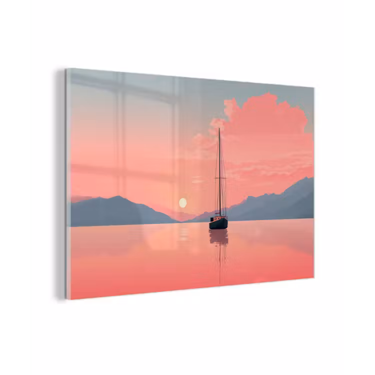 Zeilboot - Roze zee - Zonsondergang - Bergen plexiglas 5mm klein -zzzproduct_nieuw