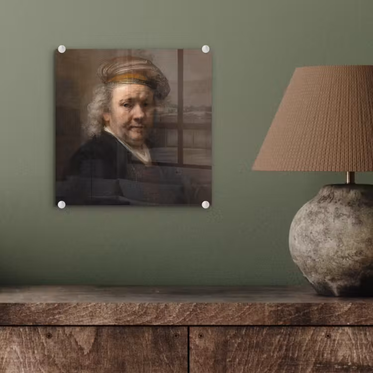 Zelfportret - Schilderij van Rembrandt van Rijn plexiglas 5mm klein -sfeer3