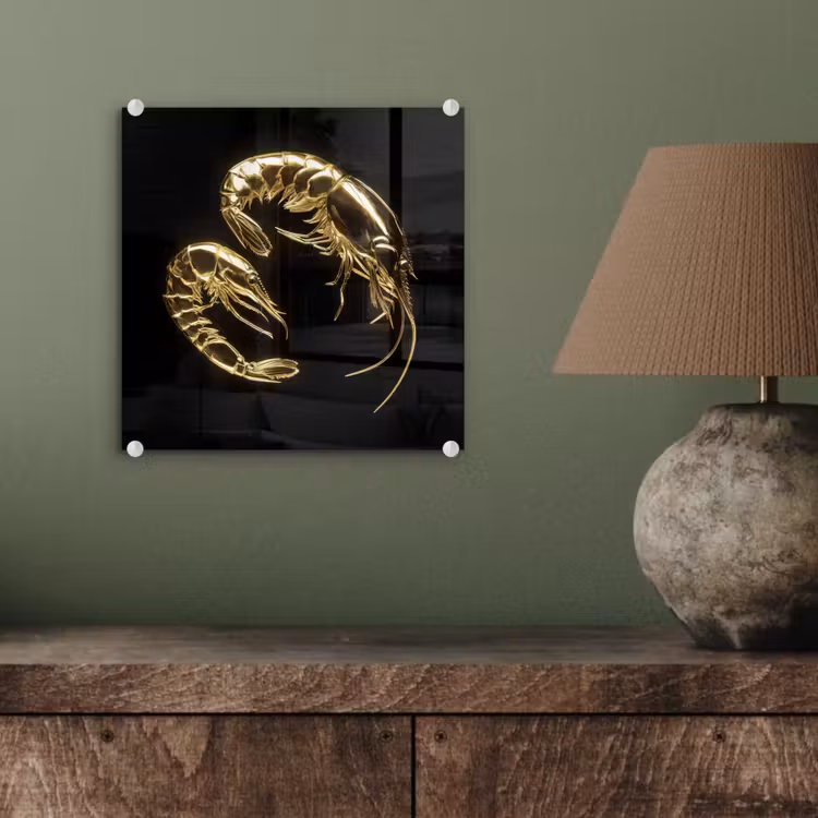 Garnalen - Zwart - Goud - Dieren plexiglas 5mm klein -sfeer3