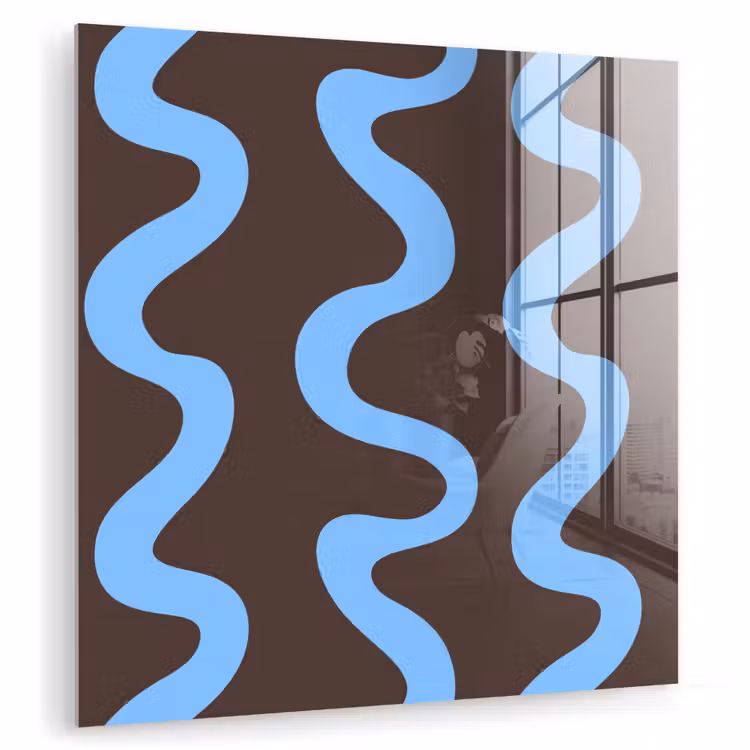 Kronkelende lijnen - Blauw - Bruin - Minimalistisch plexiglas 5mm klein 11 -zzzproduct_nieuw