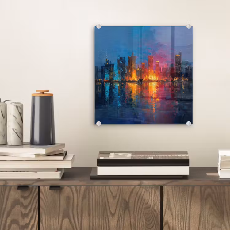 Skyline - Penseelstreken - Donkerblauw - Lichtgevend plexiglas 5mm klein -sfeer1
