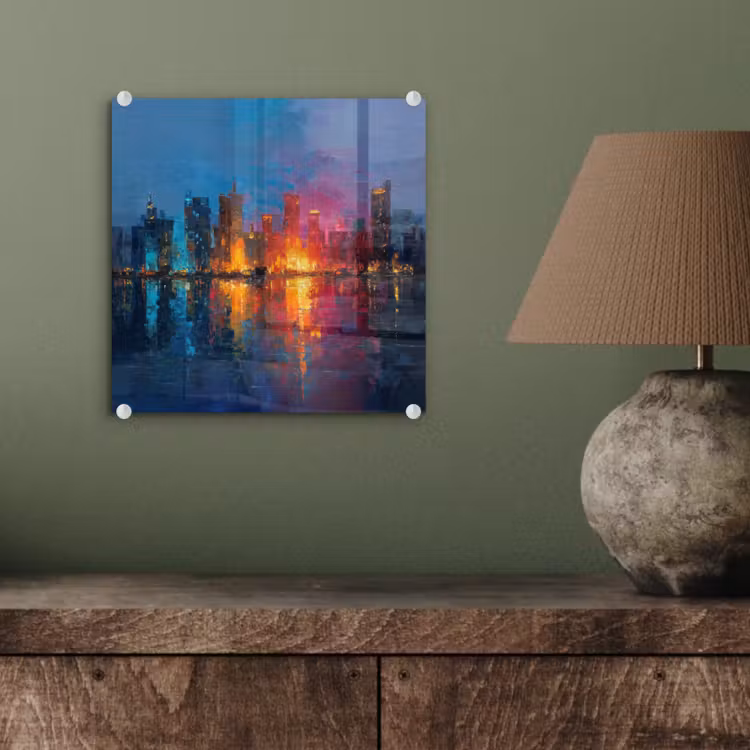 Skyline - Penseelstreken - Donkerblauw - Lichtgevend plexiglas 5mm klein -sfeer3