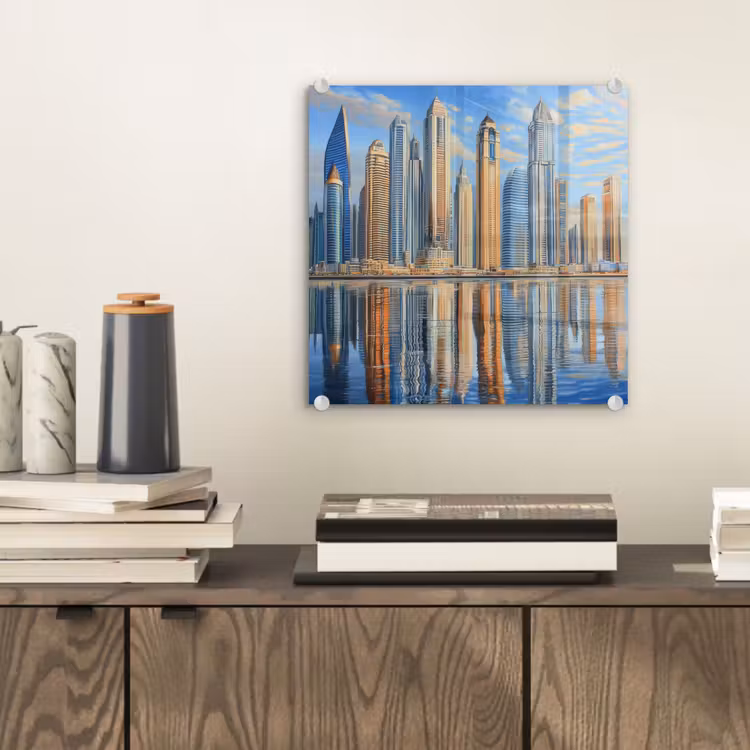 Skyline - Wolkenkrabbers - Water - Blauw plexiglas 5mm klein -sfeer1
