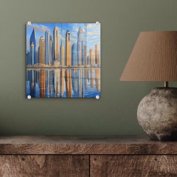Skyline - Wolkenkrabbers - Water - Blauw plexiglas 5mm klein -sfeer3