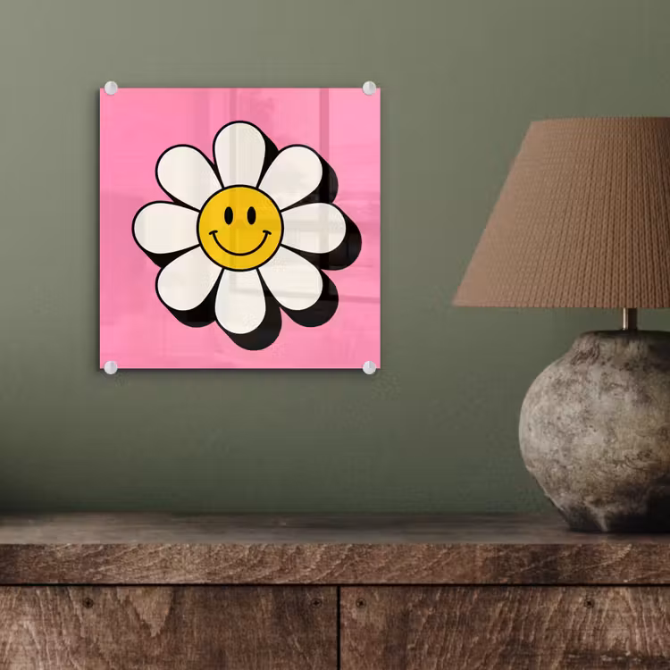 Smiley - Bloem - Roze plexiglas 5mm klein -sfeer3
