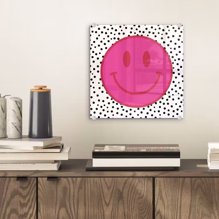 Smiley - Roze - Stippen plexiglas 5mm klein -sfeer1