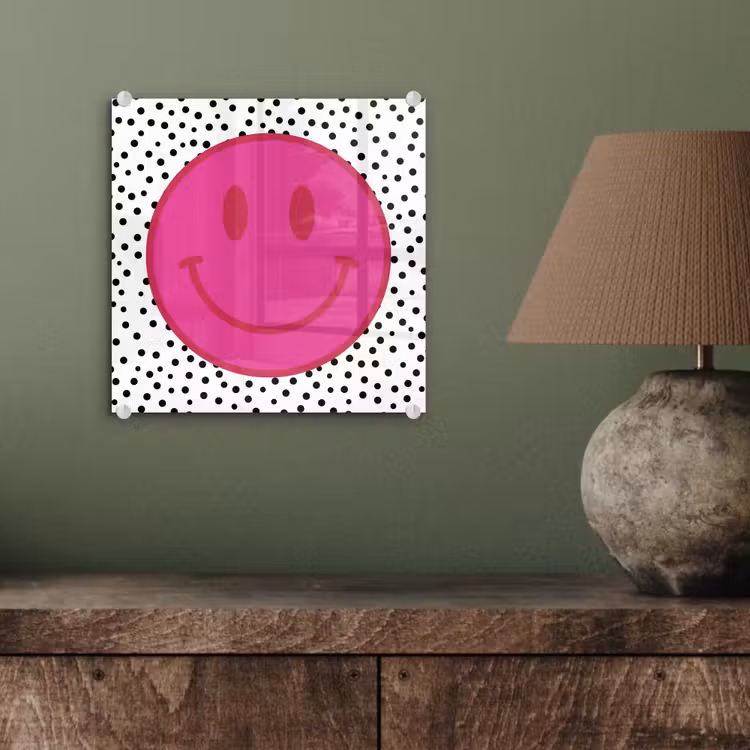 Smiley - Roze - Stippen plexiglas 5mm klein -sfeer3