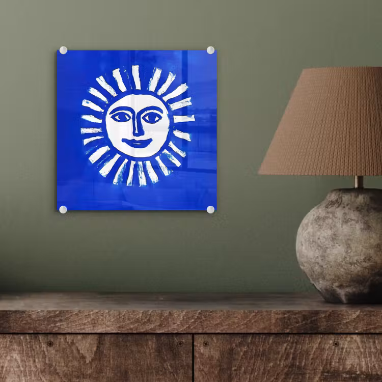 Zon - Gezicht - Penseelstructuur - Blauw plexiglas 5mm klein -sfeer3