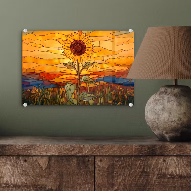 Zonnebloem - Mozaïek - Zonsondergang - Geel plexiglas 5mm klein -wsfeer2_DE