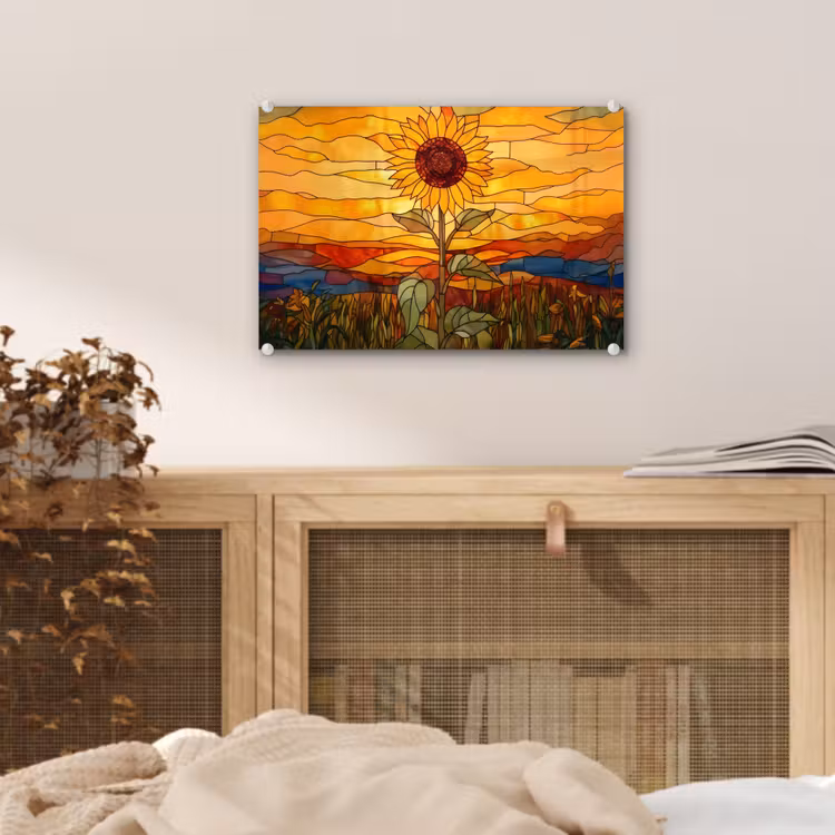 Zonnebloem - Mozaïek - Zonsondergang - Geel plexiglas 5mm klein -sfeer3