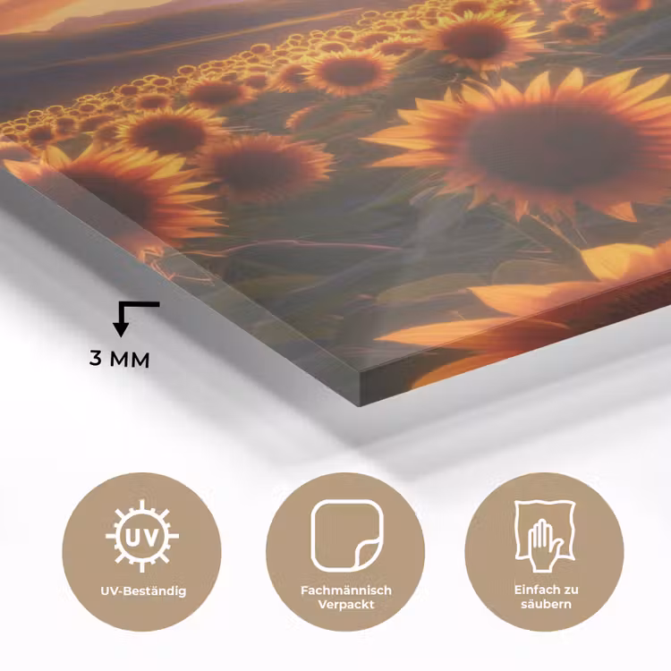 Zonnebloemen - Zonsondergang - Landschap plexiglas 5mm klein -wsfeer2_DE