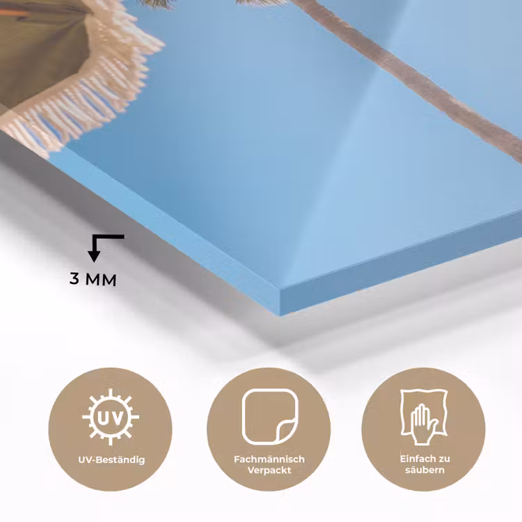 Glasbild - Sonnenschirm – Grün – Fransen – Sommer – Tropisch - Parasol - Groen - Franjes - Zomer - Tropisch plexiglas 5mm klein