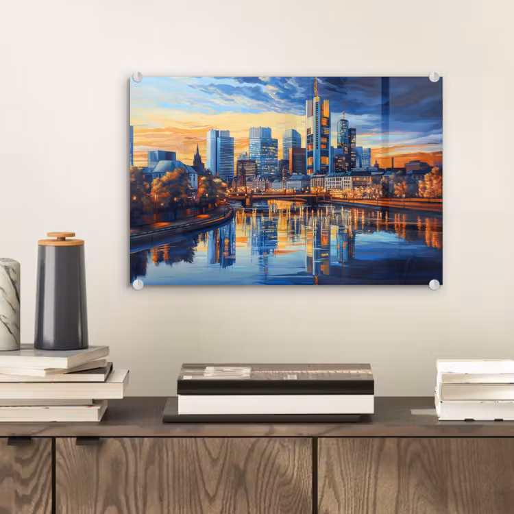 Zonsondergang Frankfurt - Stad - Skyline - Water plexiglas 5mm klein -sfeer1