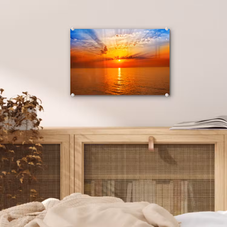 Zonsondergang - Zee - Lucht - Oranje - Horizon - Water plexiglas 5mm klein -sfeer3