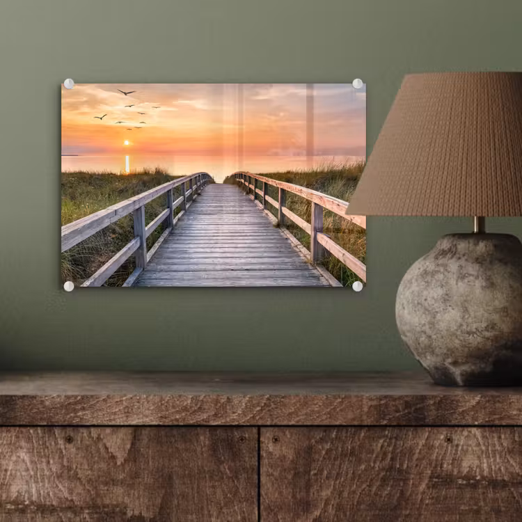 Zonsonderang - Zee - Pad - Gras - Duin - Vogels plexiglas 5mm klein -wsfeer2_DE