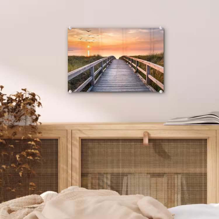 Zonsonderang - Zee - Pad - Gras - Duin - Vogels plexiglas 5mm klein -sfeer3