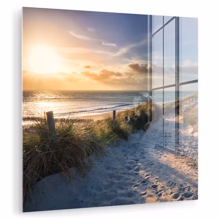 Zonsondergang - Strand - Duin - Gras - Bank plexiglas 5mm klein -zzzproduct_nieuw