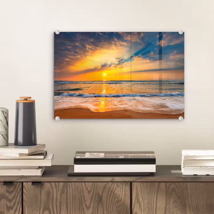 Zonsondergang - Strand - Zee - Wolken - Oranje plexiglas 5mm klein -sfeer1