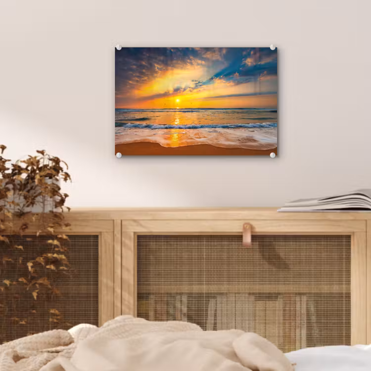 Zonsondergang - Strand - Zee - Wolken - Oranje plexiglas 5mm klein -sfeer3